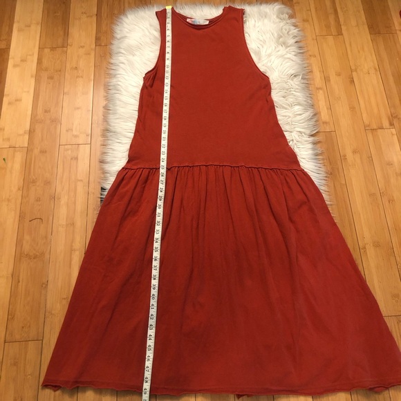 Free People Beach Burnt Orange Boho Dropped Waist Relaxed Fit Midi Dress XS/S - Picture 14 of 15